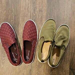 Bundle Of 2 Pairs Of Slip-On Sneakers in Burgundy and Olive